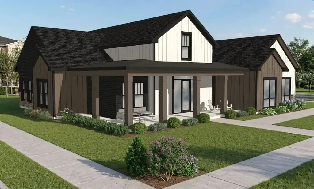 Exterior rendering of the community amenity building with covered patio at Legacy at Bristol